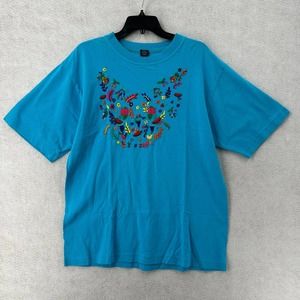 Ana's Fashions Embroidered Tshirt Womens LARGE Colorful One of a Kind Floral Top